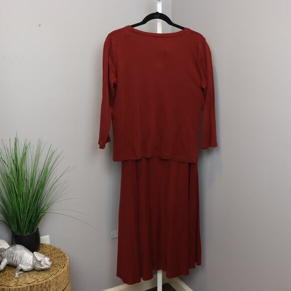 Peruvian Connection Rust Red Pima Cotton Knit Top & Skirt Set Size L - Picture 2 of 3